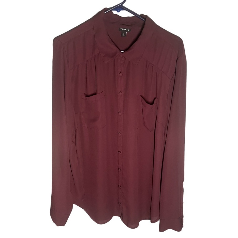EUC Torrid Womens Top Purple Long Sleeve Button Up Size 2